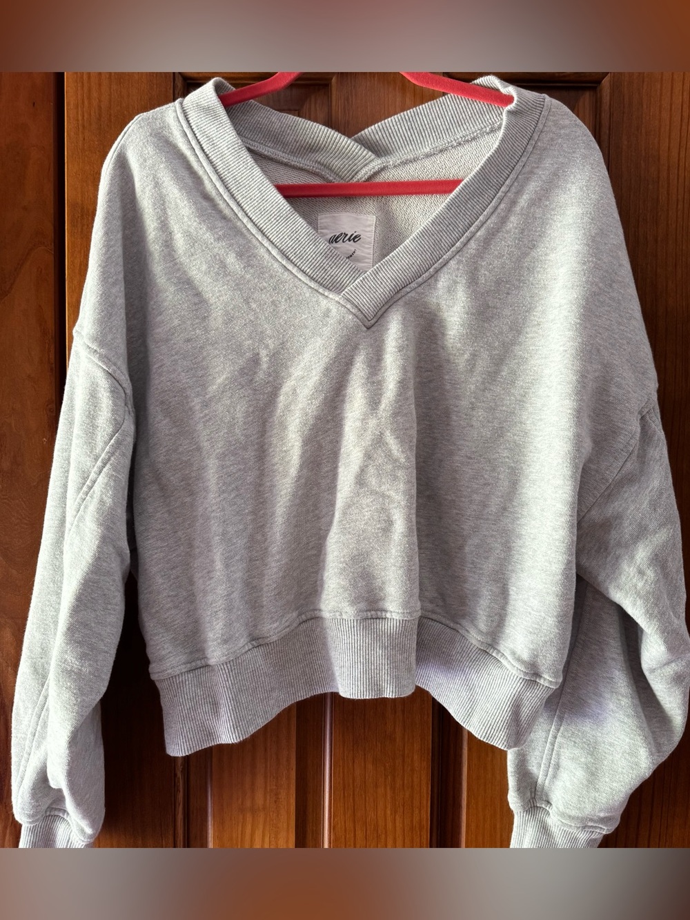 Aerie V-Neck Oversized Sweater Sweatshirt Women’s Medium Gray Pullover Slouchy